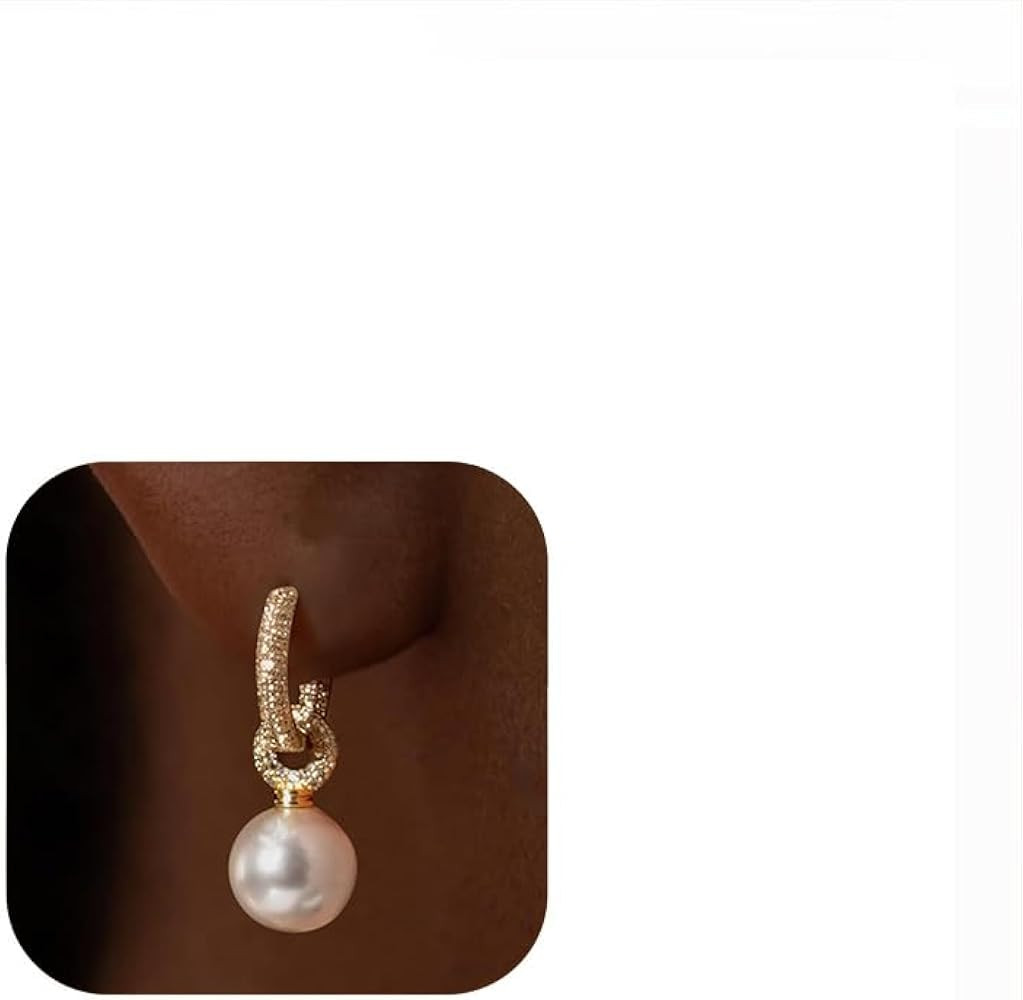 Pearl Earrings for Women 14K Gold Plated Pearl Drop Dangle Earrings with Zircon Hypoallergenic We... | Amazon (US)