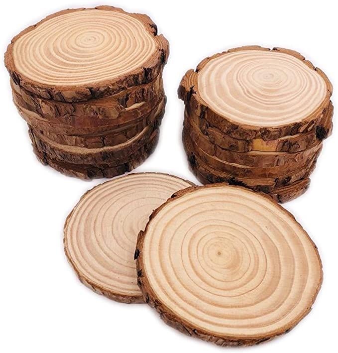 16 Pcs 3.5"-4" Unfinished Natural Wood Slices Circles with Bark for Coasters DIY Crafts Christmas... | Amazon (US)