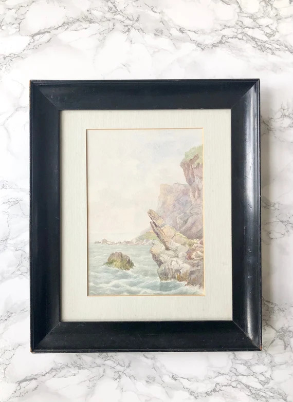 Antique victorian watercolor depicting a rocky seaside - Antique ebonised wooden frame | Etsy (US)