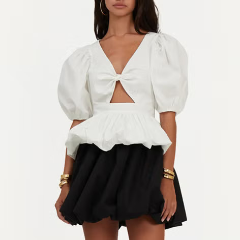 ROTATE Birger Christensen Puff Sleeve Cotton-Blend Poplin Top - UK 10 | Coggles | Coggles (Global)