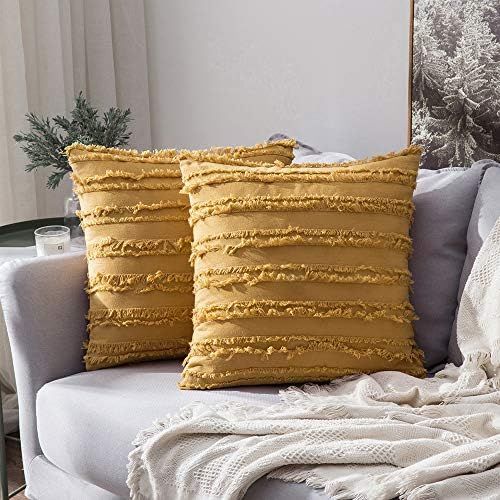 MIULEE Set of 2 Decorative Boho Throw Pillow Covers Linen Striped Jacquard Pattern Cushion Covers... | Amazon (US)