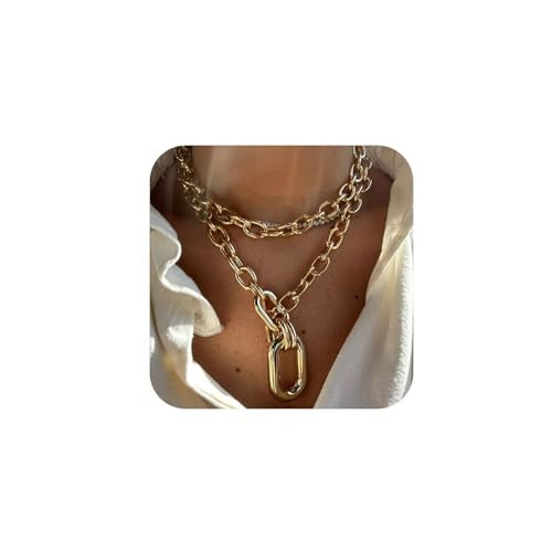 Hanfluenve Chunky Gold Necklaces for Women Statement Choker Necklace Paperclip Pendant Chain Layered Cuban Chain Punk Thick Necklace Accessories | Amazon (US)