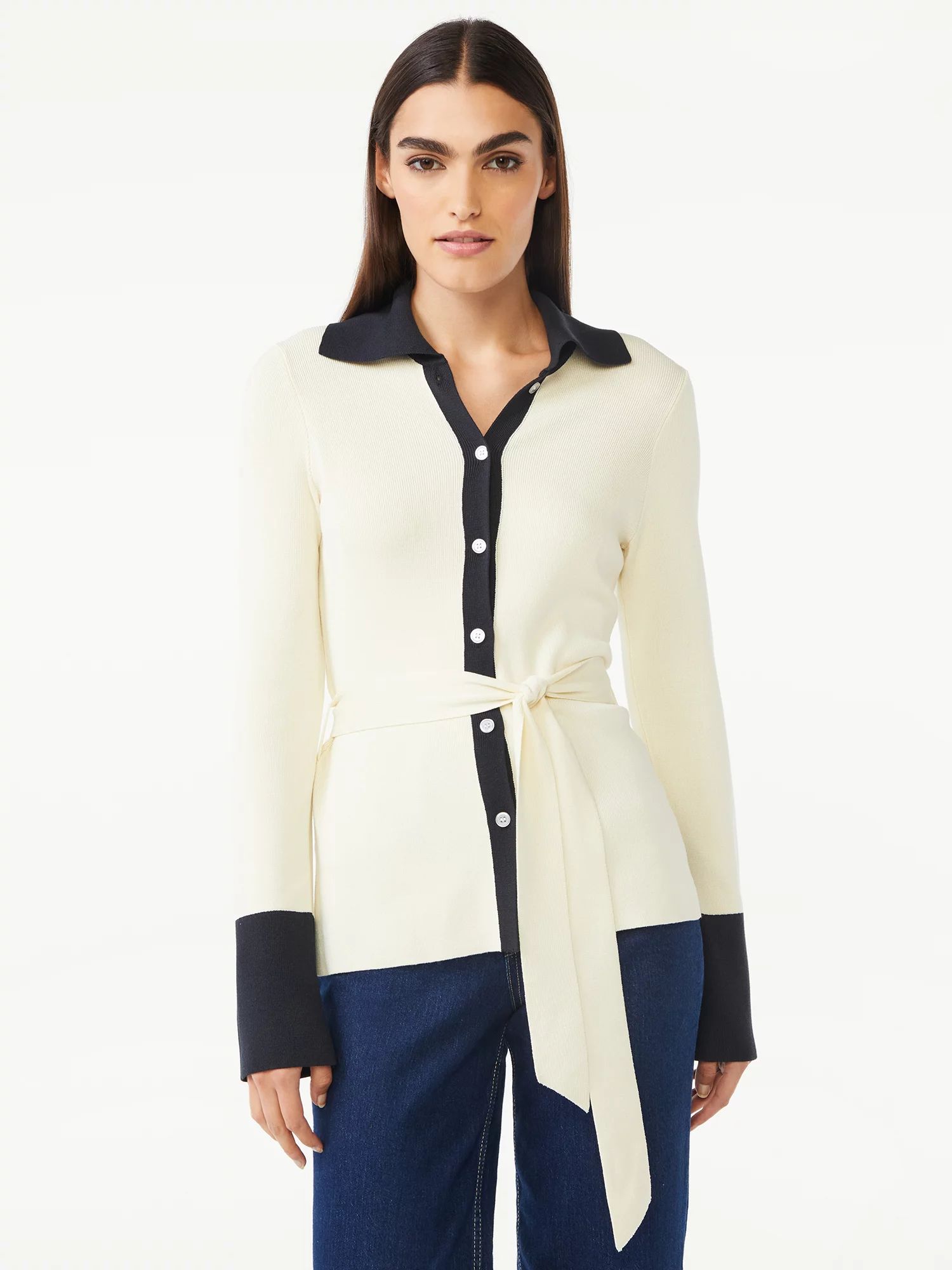 Free Assembly Women’s Belted Collared Cardigan Sweater | Walmart (US)