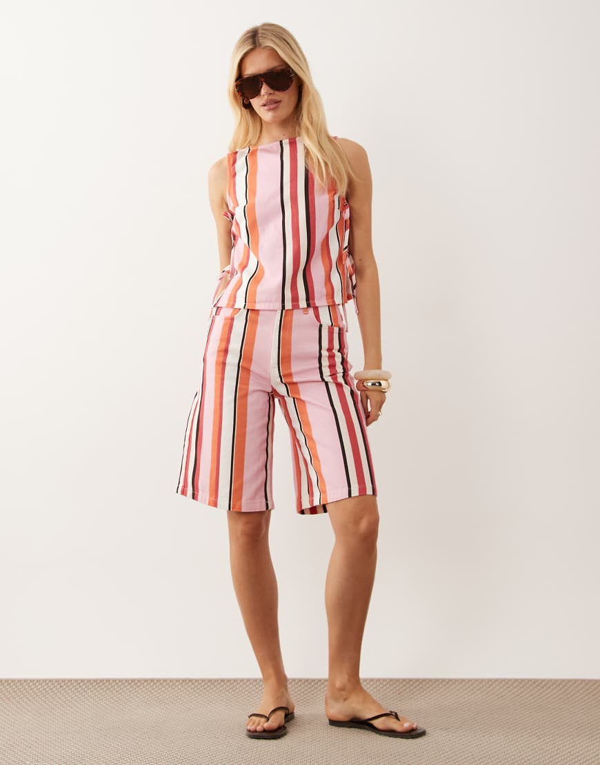 ASOS DESIGN denim bermuda short in multi stripe co-ord | ASOS (Global)