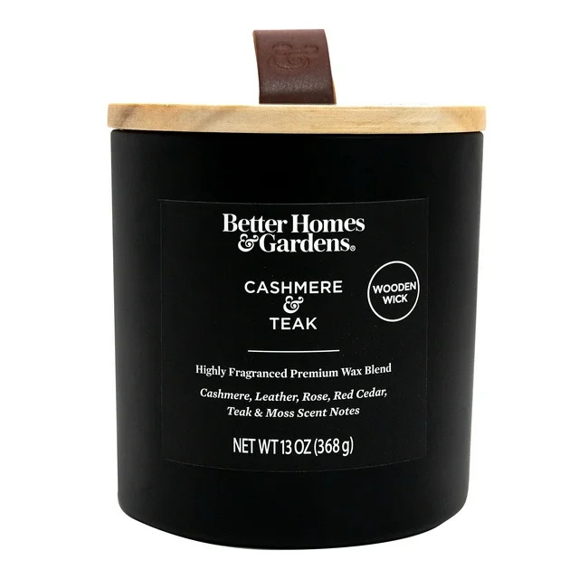 Better Homes & Gardens 13oz Cashmere & Teak Scented Wooden Wick Jar Candle - Walmart.com | Walmart (US)