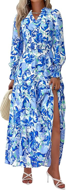 PRETTYGARDEN Women's Floral Maxi Dress 2026 Fall Long Sleeve V Neck A Line Long Flowy Spring Part... | Amazon (US)