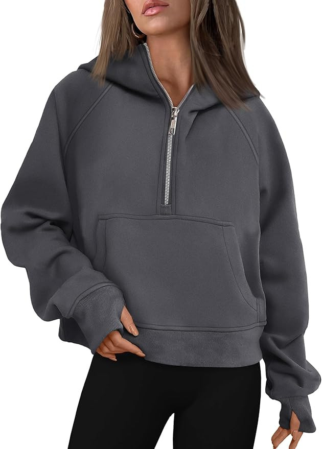 AUTOMET Half Zip Sweatshirts Cropped Hoodies Fleece Womens Quarter Zip Up Pullover Sweaters Fall ... | Amazon (US)