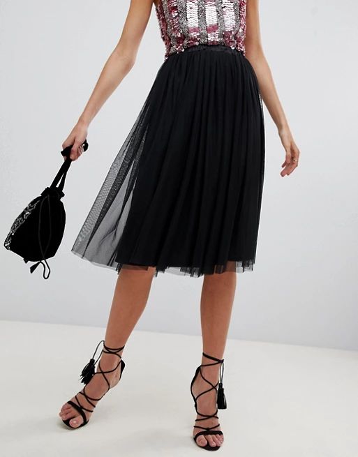 Lace & Beads tulle midi skirt in black | ASOS | ASOS US