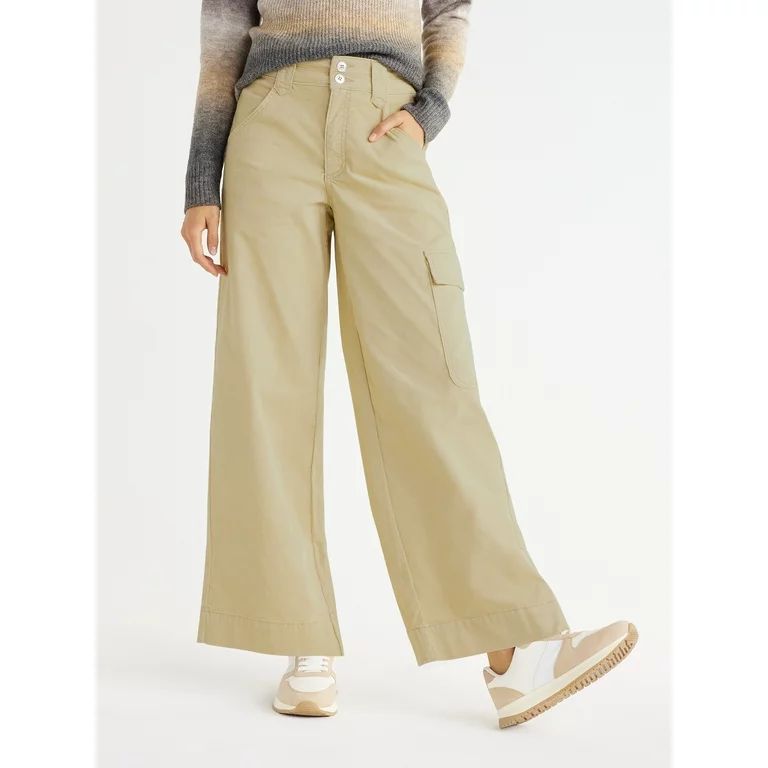 Time and Tru Women's Wide Leg Corduroy Cargo Pants, 30" Inseam, Sizes 2-18 | Walmart (US)