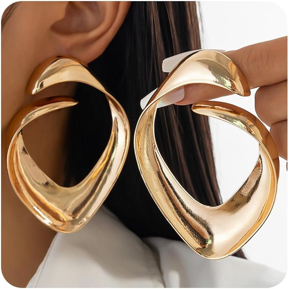 Chunky Hoop Earrings Metal Statement Large Gold Silver Earring for Women Trendy Big Irregular Geo... | Amazon (US)