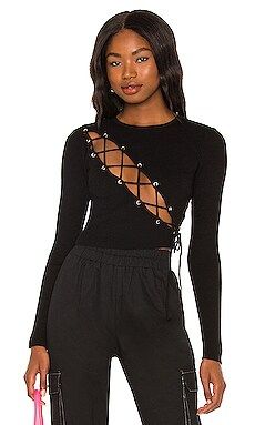 superdown Tina Lace Up Sweater in Black from Revolve.com | Revolve Clothing (Global)