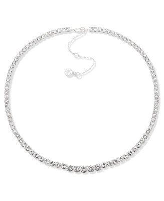 Anne Klein Silver-Tone Graduated Crystal Collar Tennis Necklace, 16 | Macys (US)