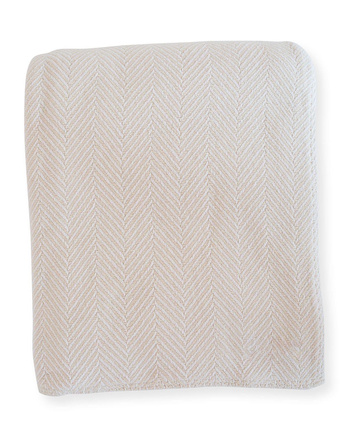 Herringbone Cotton Blanket, White/Natural | Horchow