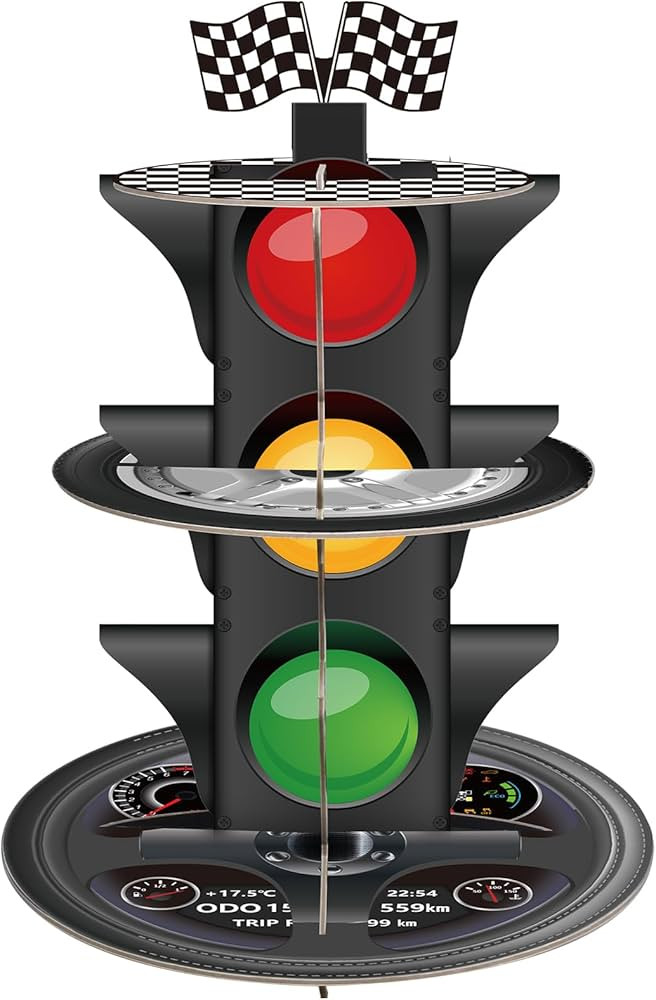 3-Tier Race Car Theme Cupcake Stand Racing Birthday Party Decoration Round Cardboard Cupcake Stan... | Amazon (US)