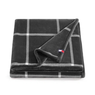 Tommy Hilfiger Dumbo Windowpane Grey Reversible Lush Throw Blanket | Wayfair North America