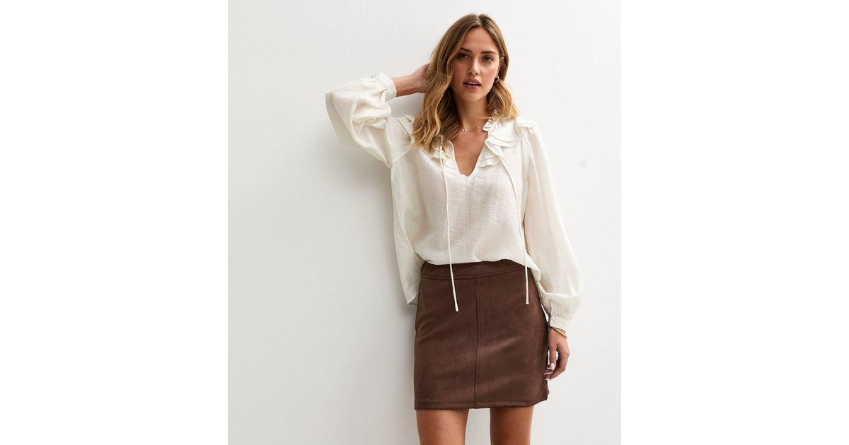 Dark Brown Faux Suede A-Line Skirt | New Look | New Look (UK)