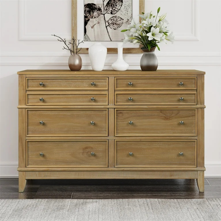 Retro Elegance Style Solid Wooden Dresser with Six Large Drawers and Silver Metal Handles, Wooden... | Walmart (US)