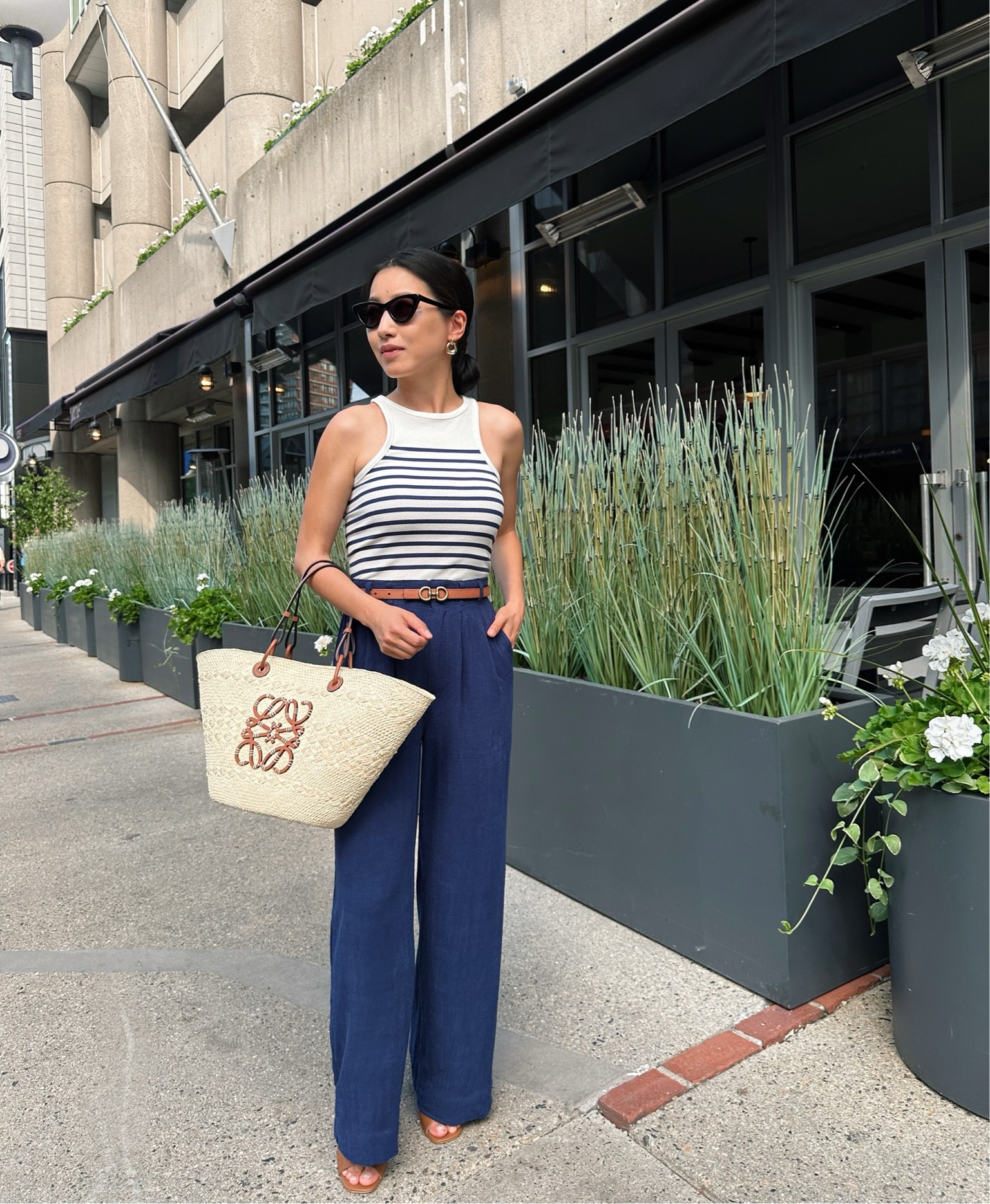 •Z Supply pants xs - so lightweight and breezy for hot weather! Very comfortable and petite friendly and washed well
•J.Crew tank xxs - worn with nippies
•Similar sandals linked
•J.Crew sunglasses
•$14 earrings 
•Loewe tote - read my full review on ExtraPetite.com
•Edited Pieces mini belt xxs (avail on EditedPieces.com)

#petite 

#LTKstyletip #LTKitbag #LTKSeasonal