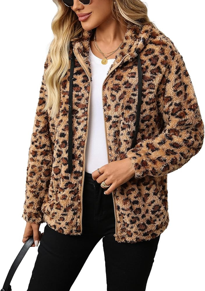 Womens Fleece Jacket Fall Winter Full Zip Sherpa Coat with Hood S-5XL | Amazon (US)