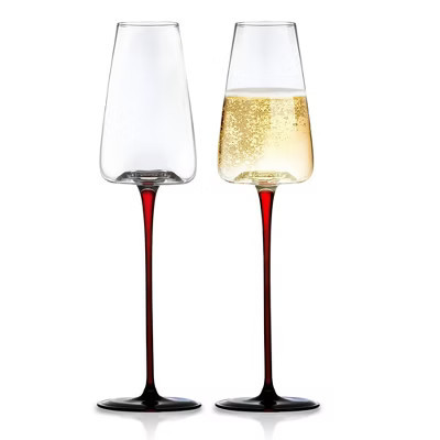 LEMONSODA Red Stem Concave Champagne Glasses - 9oz Set of 2 Elegant Glassware | Target