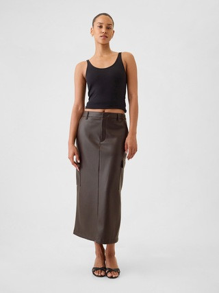 Vegan Leather Cargo Midi Skirt | Gap (CA)
