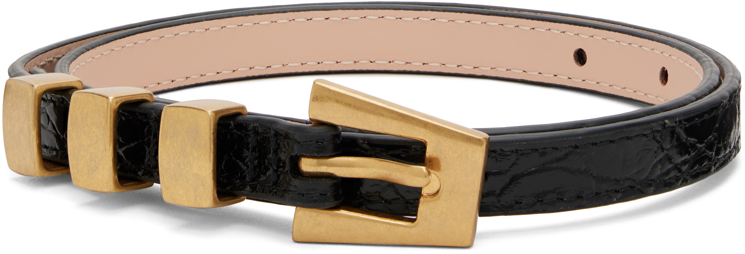 BY FAR Black Vic Circular Croco Embossed Leather Belt | SSENSE
