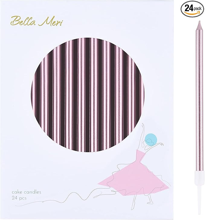 Bella Meri Rose Gold Long Thin Metallic Birthday Candles, Cake Candles, Birthday Parties, Wedding... | Amazon (US)