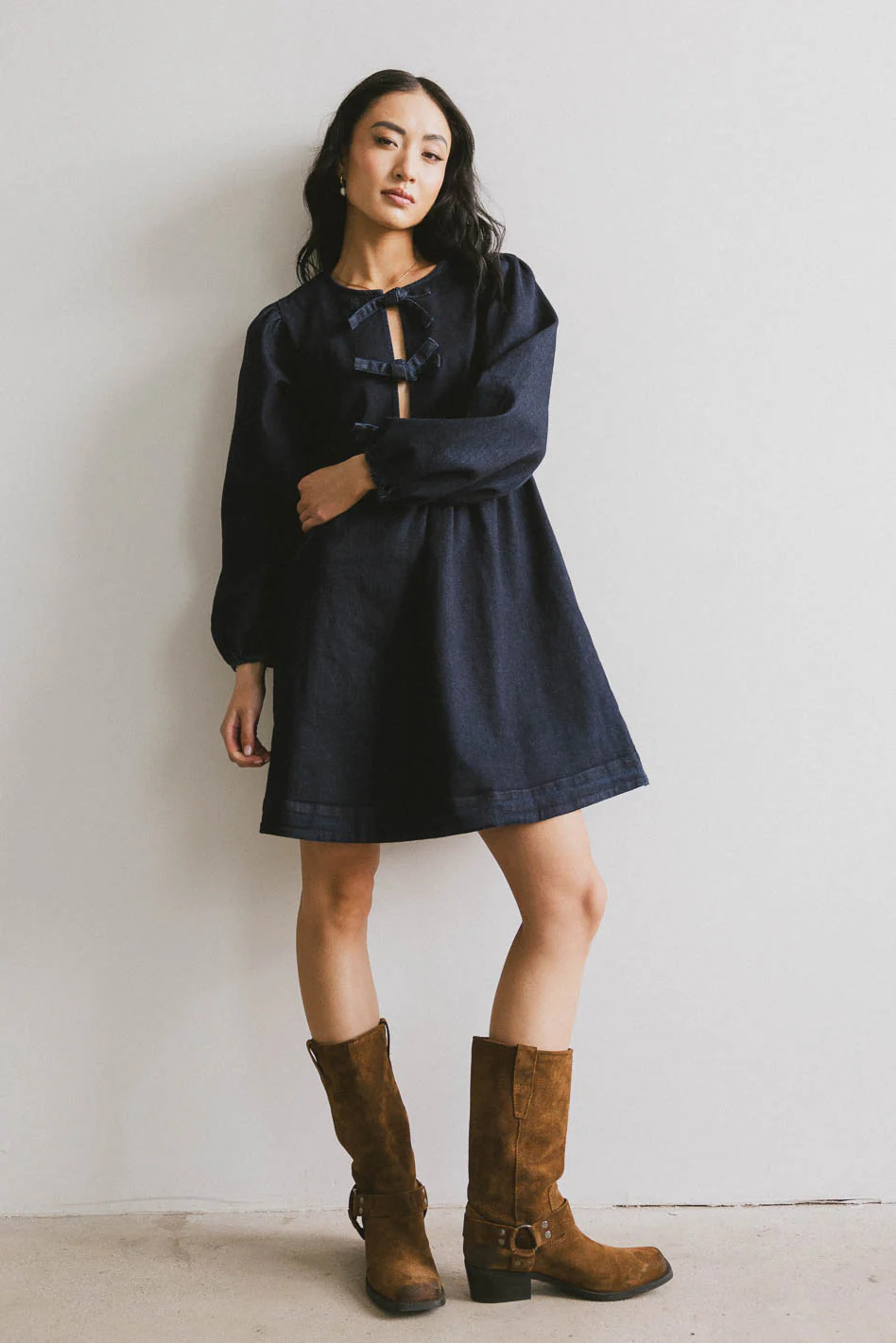 Tyler Peplum Mini Dress in Dark Wash | Böhme US
