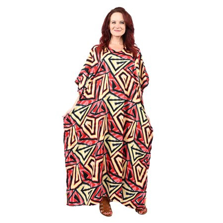 Shop LC WINLAR Red Triangle Print V-Neck Long Microfiber Kaftan-One Size Fits Most | Walmart (US)