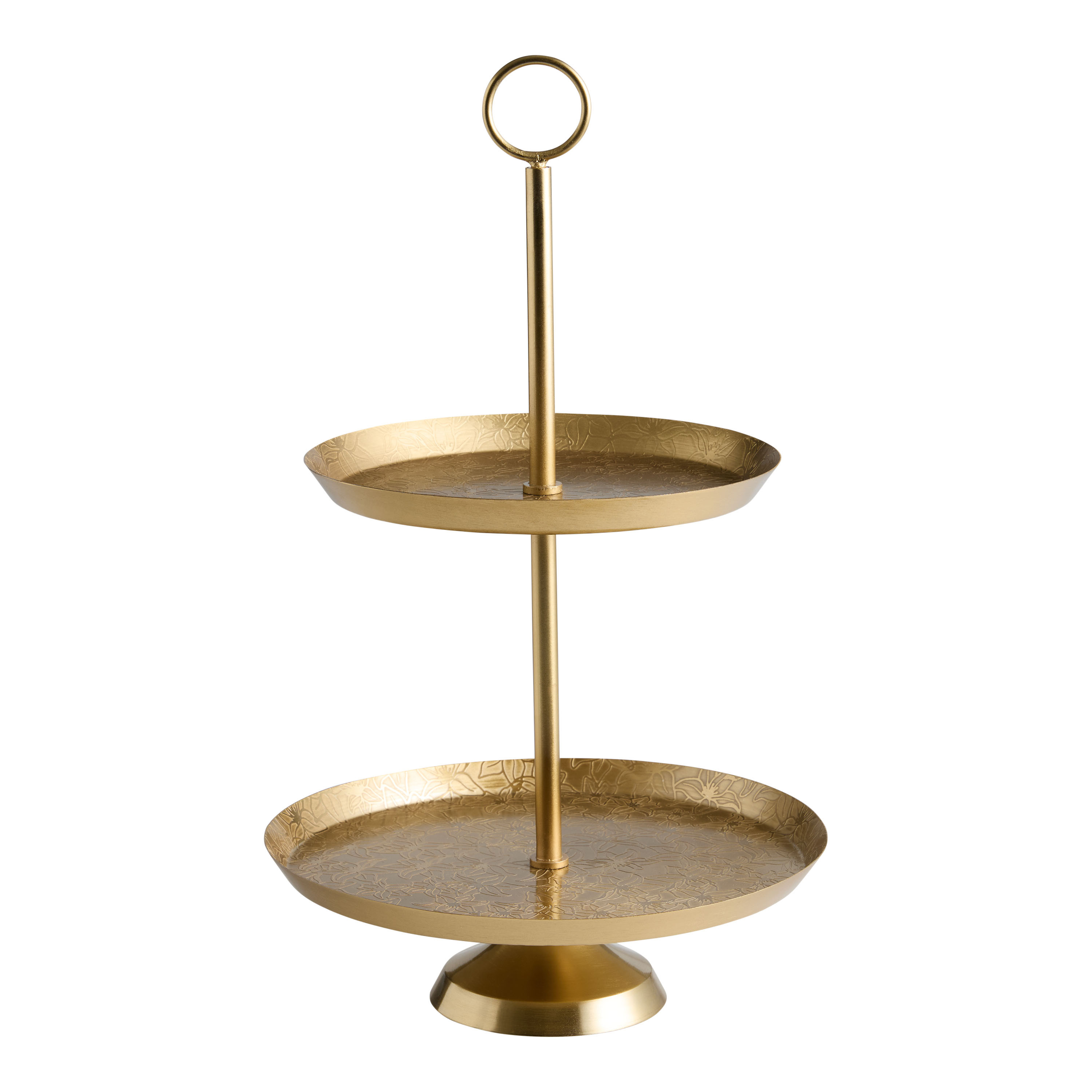 Gold Iron Floral Embossed 2 Tier Serving Stand | World Market