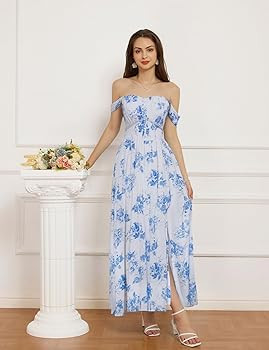GRACE KARIN 2025 Women's Summer Floral Print Flowy A Line Maxi Dresses Sleeveless Smocked Off Sho... | Amazon (US)