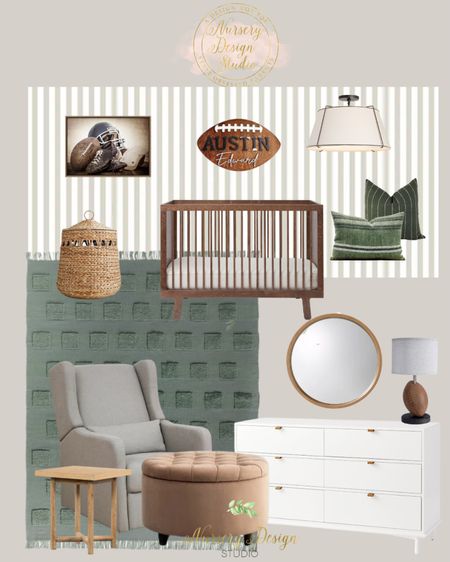 Football theme nursery inspiration 🏈 


Nursery idea, boy’s nursery, baby boy nursery room, green rug, striped wallpaper, walnut crib, grey chair, dresser changing table 

#LTKbump #LTKhome #LTKbaby
