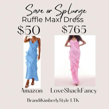 It’s Save or Splurge Sunday! The Ruffle Maxi dress is a cute trend for this spring & summer! Think wedding guest, bday party, summer soirée and events! Very trendy for the season! BrandiKimberlyStyle, summer fashion, the Amazon one comes in more colors. The Loveshackfancy one is cute but pricy 

#LTKwedding #LTKparties #LTKstyletip