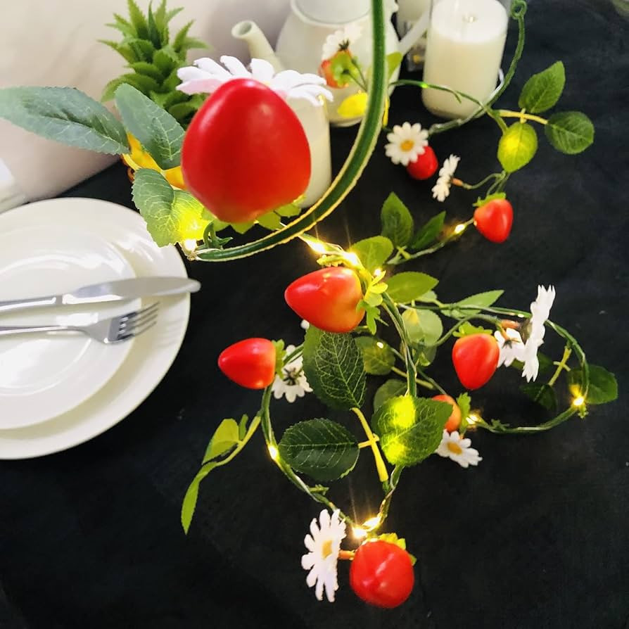 Artificial Strawberry Flower Vine with 20 LED String Lights Garland Battery Operated Wedding Birt... | Amazon (US)