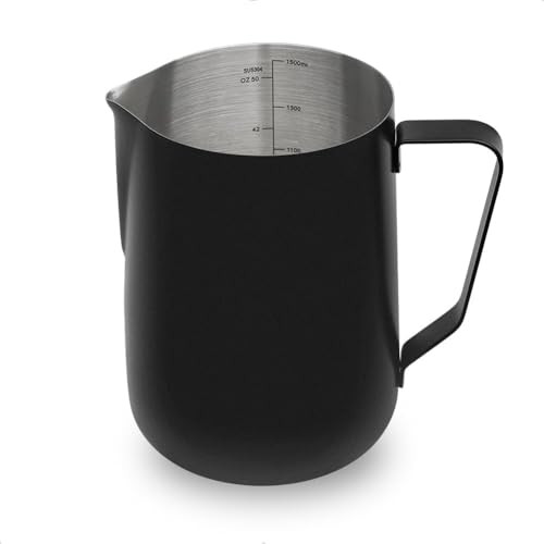 watchget Milk Frothing Pitcher 50oz/1500ml - Stainless Steel Espresso Steaming Pitcher for Cappuccino, Latte Art, Coffee Machine Accessories Milk Jug Frother Cup, Black | Amazon (US)