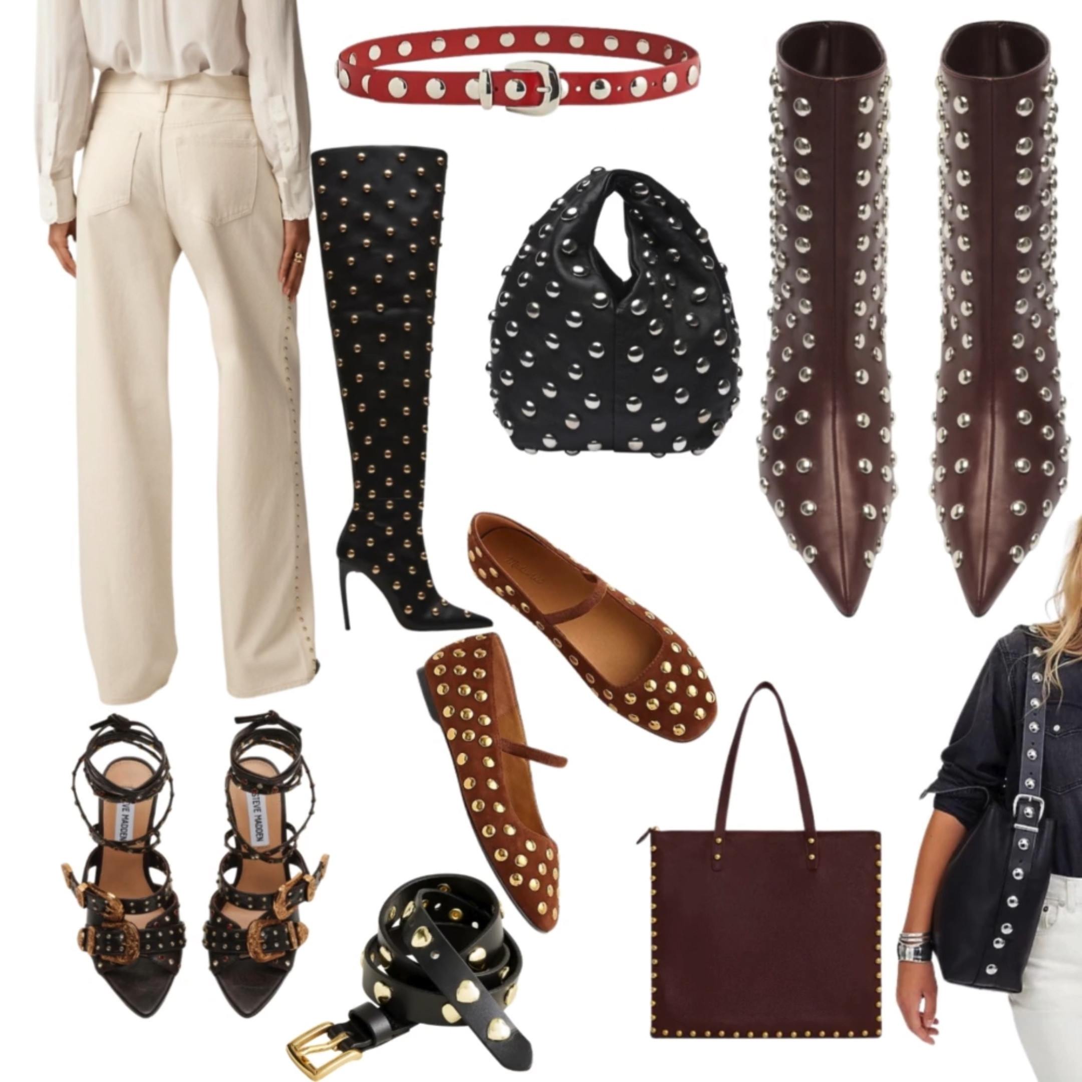 Studs are on trend and I’m loving it! From shoes, to bags, to belts to your jeans, studs are chic! I’m sharing my current faves. Who else wants those over the knee boots? 🤌🏾 

#LTKShoeCrush #LTKVideo #LTKStyleTip