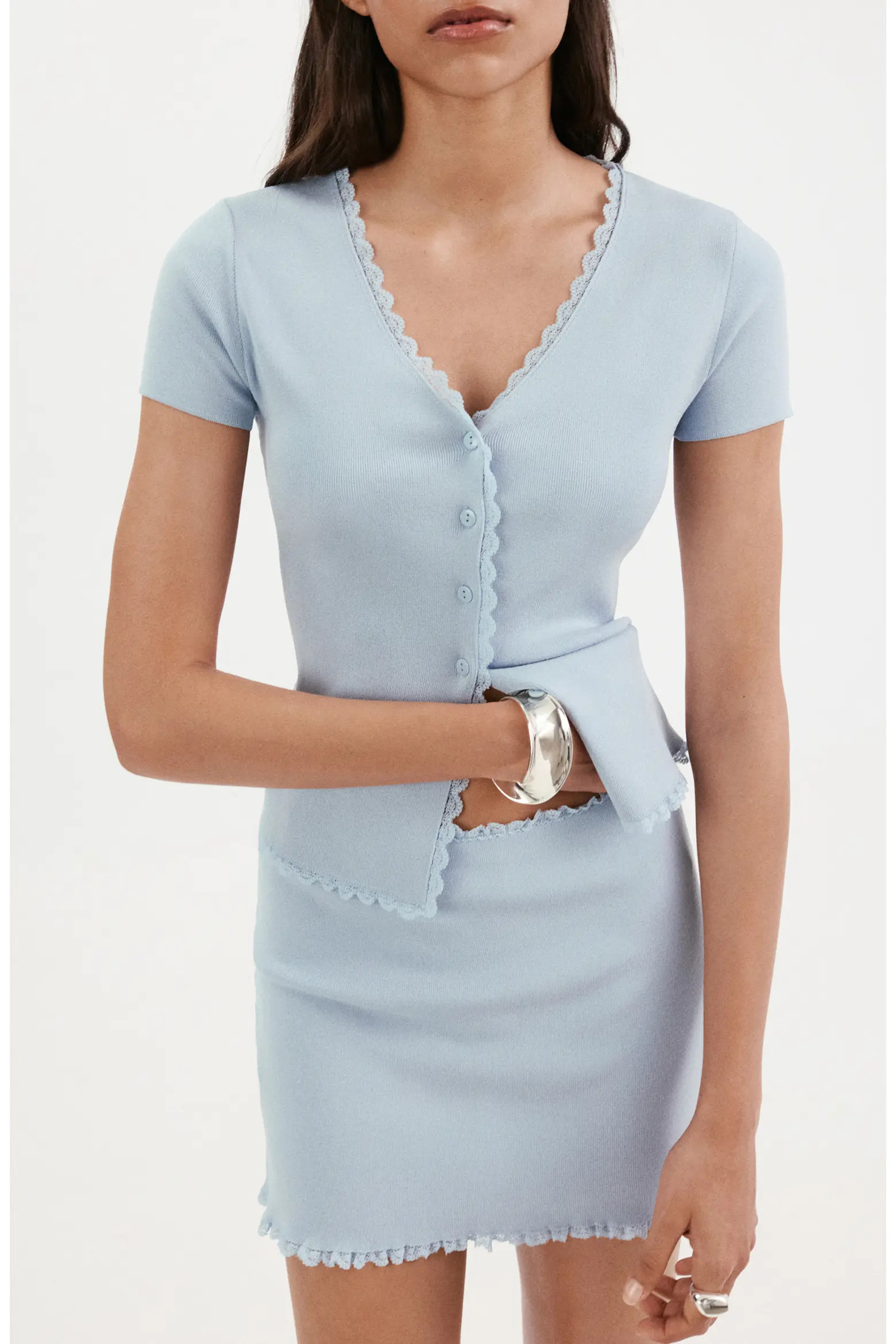 MANGO Lace Trim Short Sleeve V-Neck Cardigan (Women) | Nordstrom | Nordstrom
