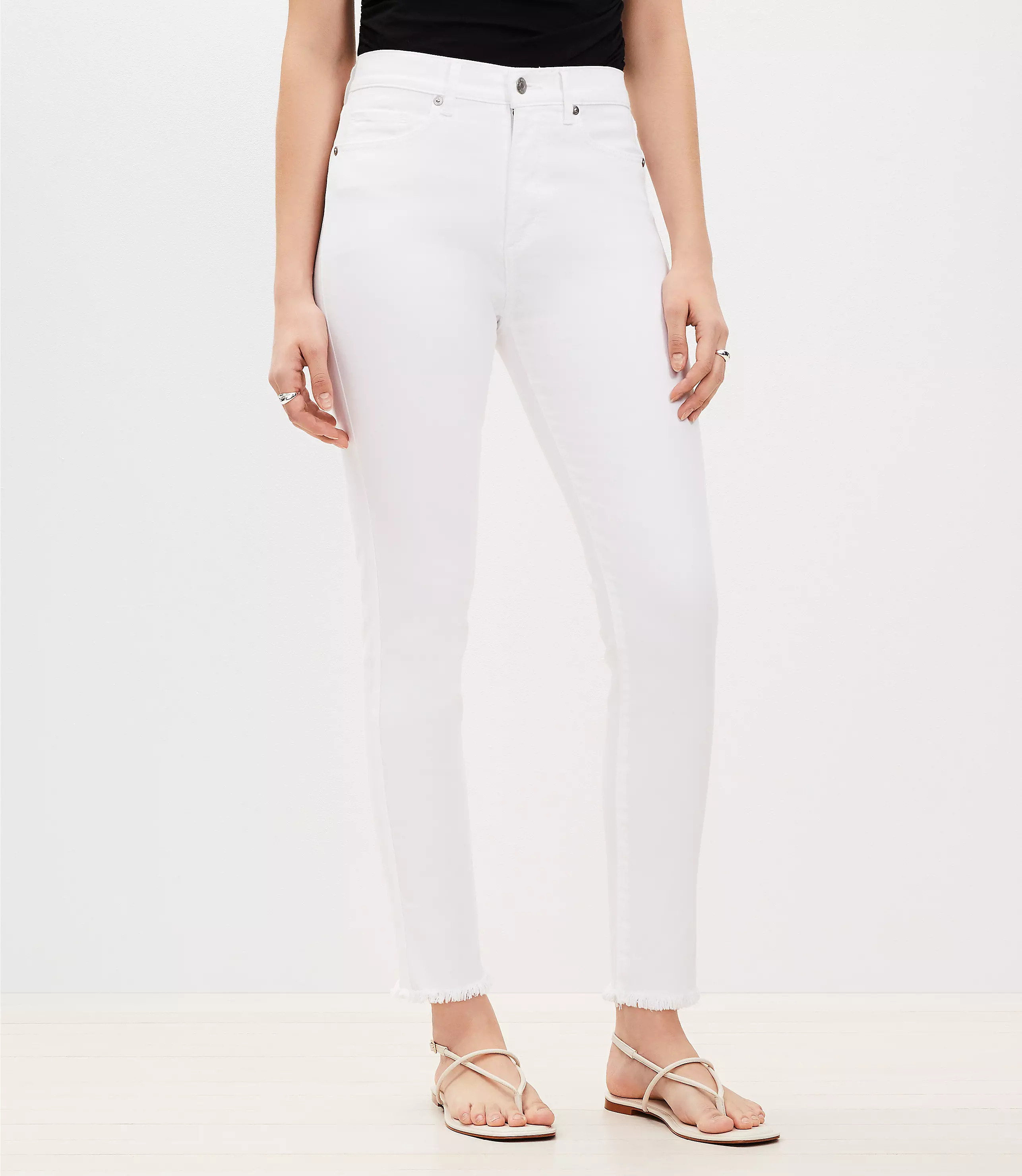 Frayed High Rise Skinny Jeans in White | LOFT