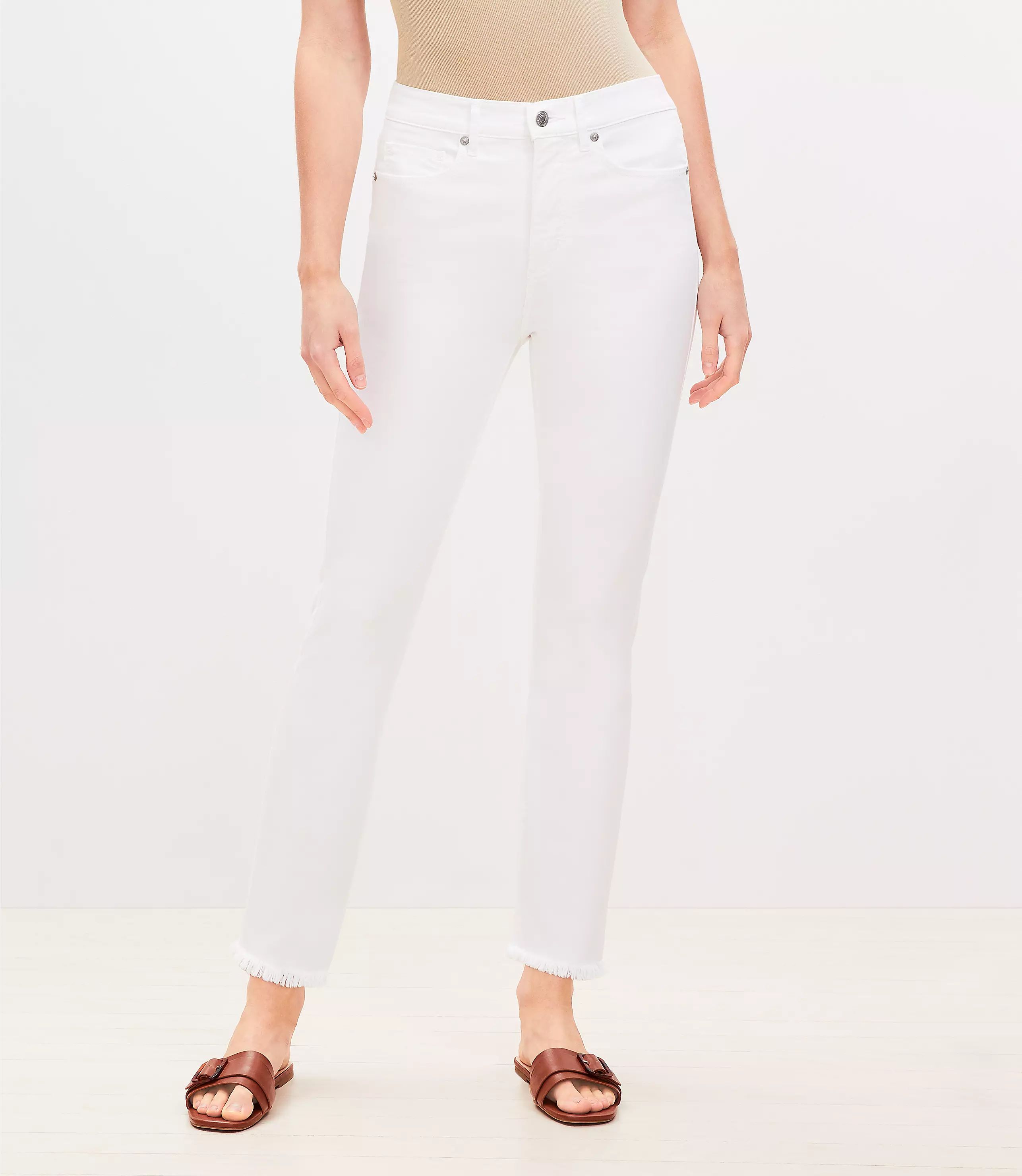 Frayed High Rise Skinny Jeans in White | LOFT