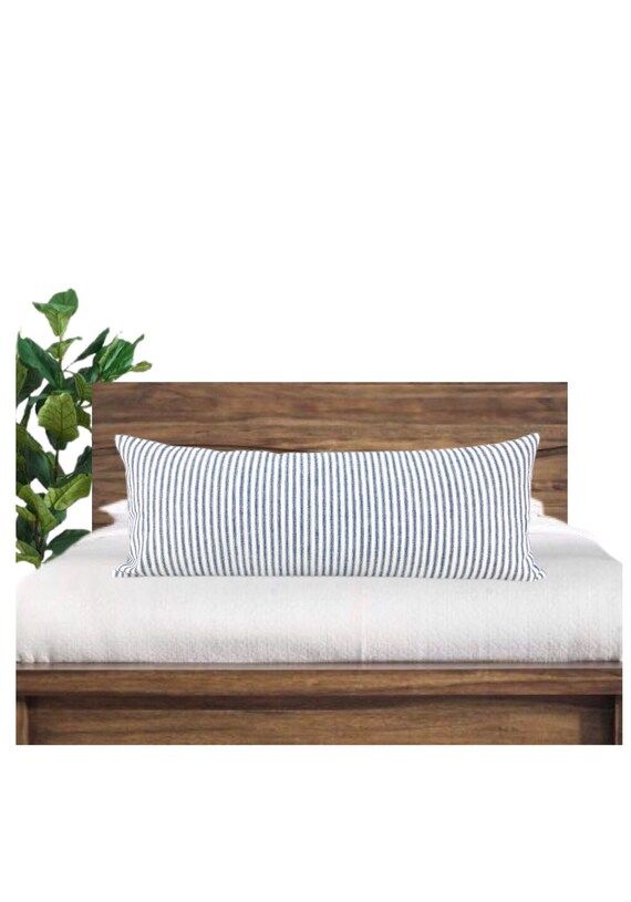Denim Blue Striped Lumbar Pillow Cover // Extra Long Lumbar Pillow Cover // Blue and White // 12x... | Etsy (US)