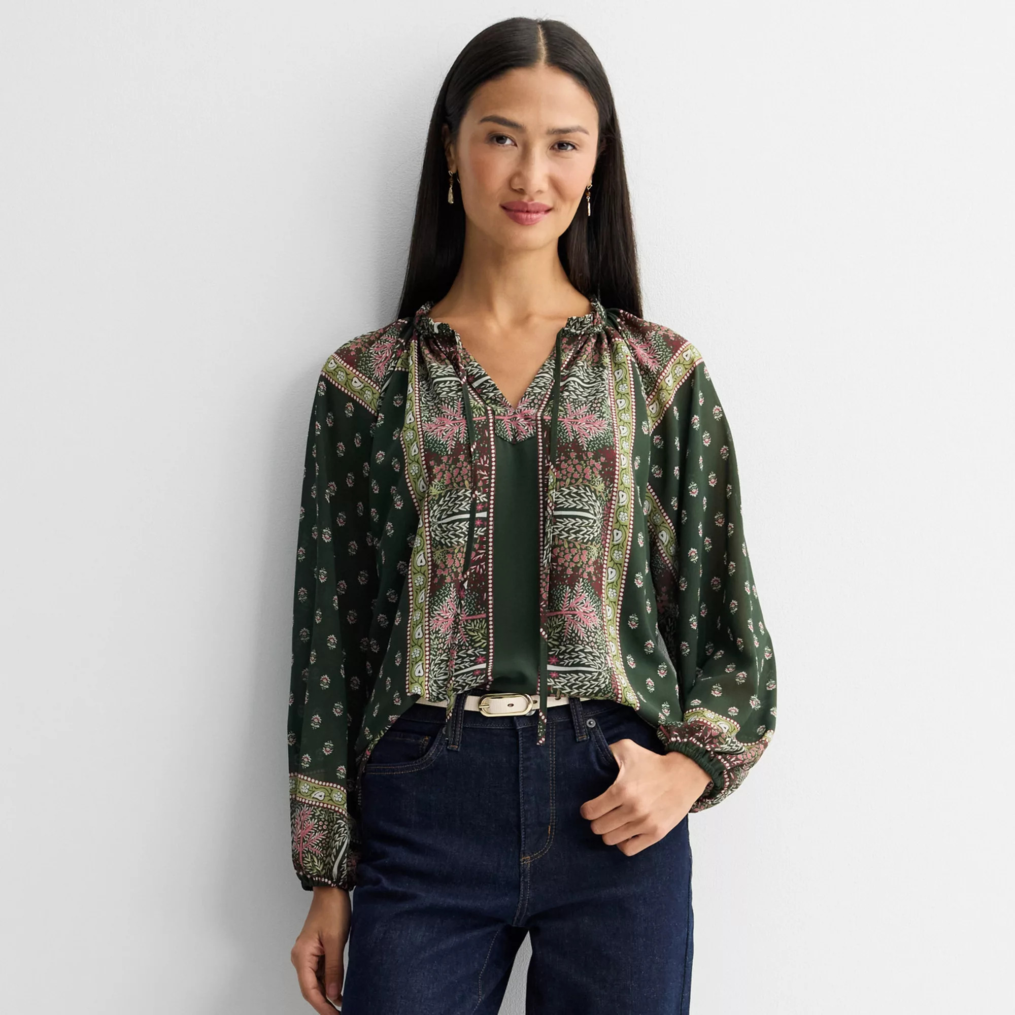Women's Farmers Market Balloon Sleeve Top, Size: Medium, Green Team Print | Kohl's