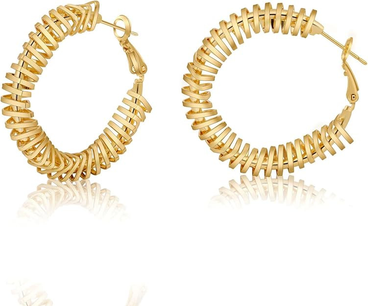 Chunky Gold Stud Earrings for Women 14k Gold Plated Hypoallergenic Gold Earrings Gold Statement E... | Amazon (US)