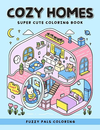 Cozy Homes: Super Cute Coloring Book for Adults and Teens Featuring Adorable Fuzzy Animals in Com... | Amazon (US)