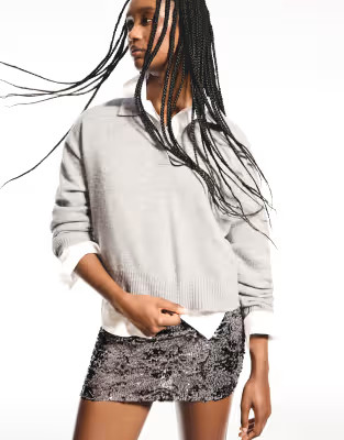 Bershka Sequinned mini skirt in grey | ASOS (Global)