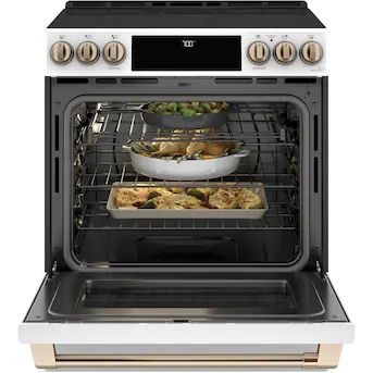 Cafe 30-in Glass Top 5 Burners 5.7-cu ft Self-Cleaning Air Fry Slide-in Smart Electric Range (Mat... | Lowe's