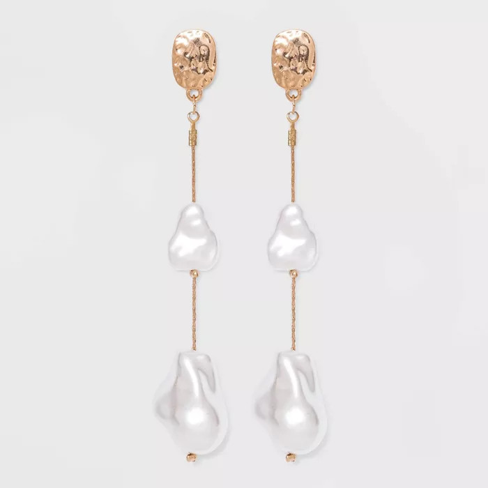 Textured Post with Simulated Pearl Linear Earrings - A New Day™ Ivory | Target