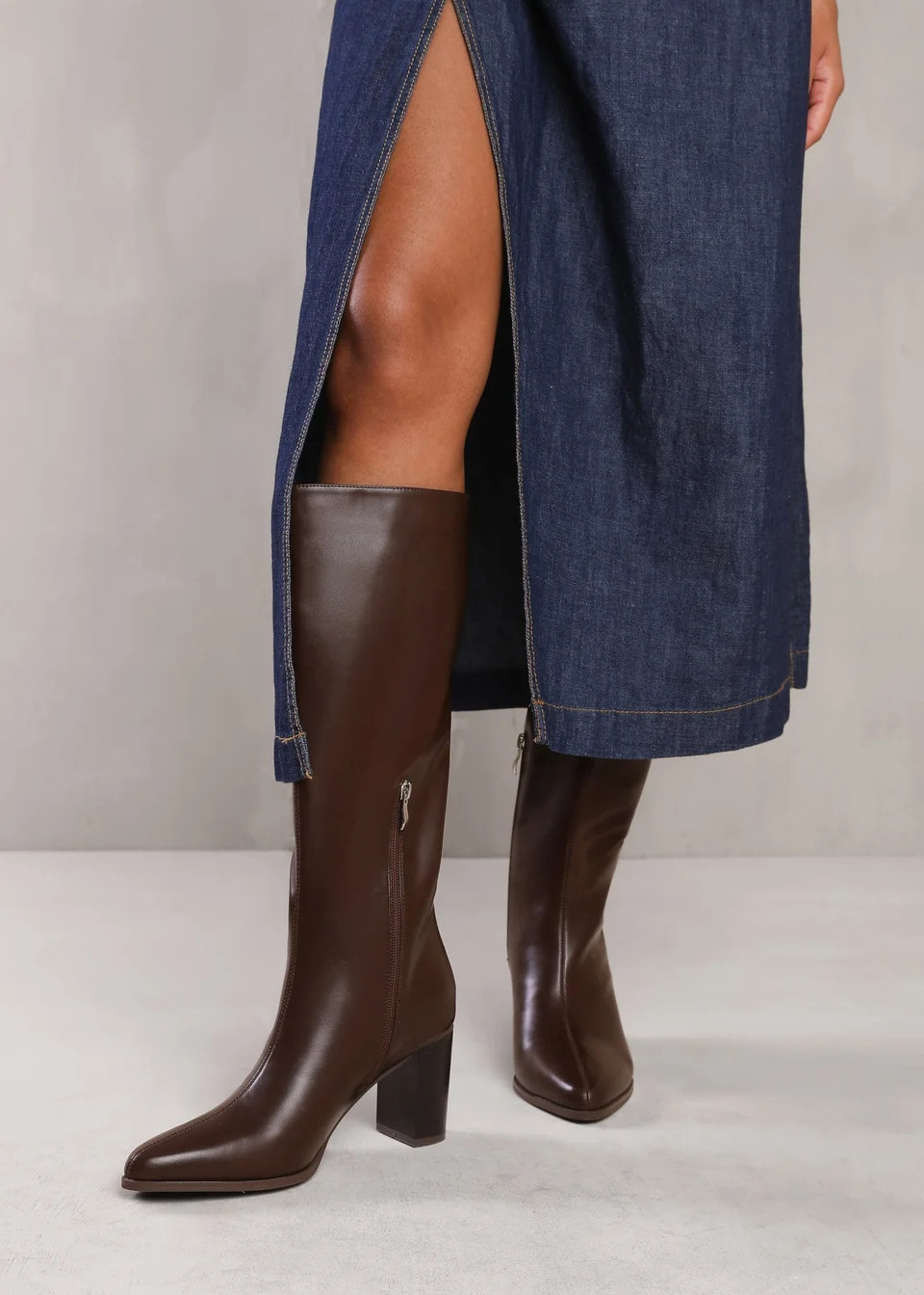 Where's That From Elder Brown Block Heel Knee High Boots | Matalan (UK)