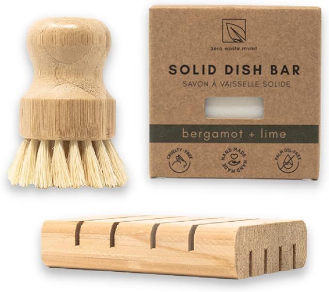 Dish Washing Bundle Kit | Eco-Friendly Solid Dish Soap, Cedar Soap Tray, Bamboo Pot Brush | Organ... | Amazon (US)
