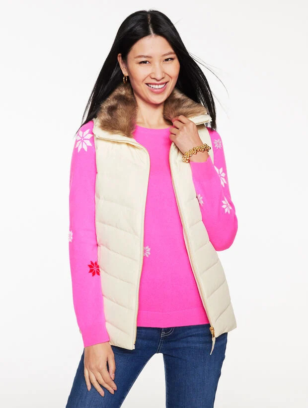 Faux Fur Collar Down Puffer Vest | Talbots