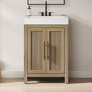 Cargrove 24 in. Single Sink Oak Bath Vanity with White Resin Composite Top (Assembled) | The Home Depot